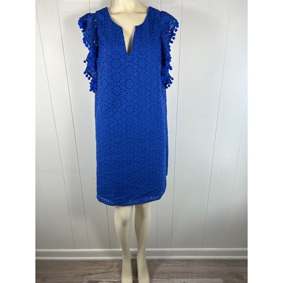 Lilly Pulitzer NWT Astara Dress Baha Blue Neon Sunburst Eyelet Size L - Picture 2 of 7